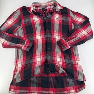 True Religion Shirt Red‎ Black Plaid Long Sleeve MENS Loose Fit Cotton Twill MED